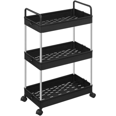Carrito de cocina Slim de 3 niveles con ruedas y asas para baño ideal para espacios reducidos 42 x 225 x 68 cm color negro 120005035