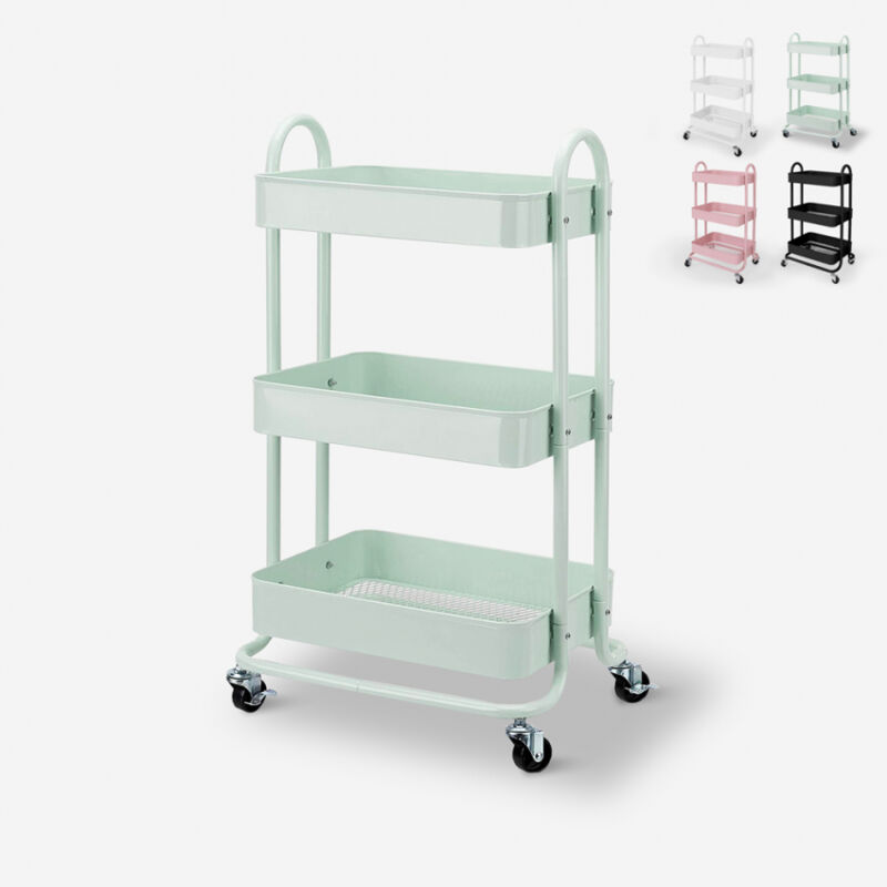 

Carrito de comida metálico de 3 estantes con ruedas Sall | Color: Verde oscuro