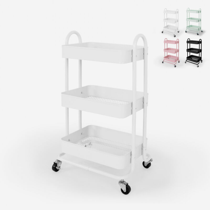 

Carrito de comida metálico de 3 estantes con ruedas Sall | Color: Blanco