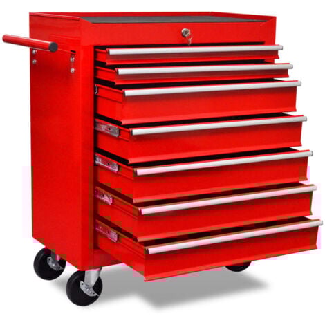 Carrito de herramientas rojo de 7 cajones