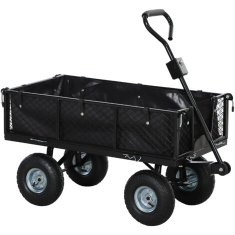 Carrito de Jardín con Ruedas Grandes Bolsa Impermeable Removible y Mango Giratorio Carga 300 kg 105x51x54 cm Negro
