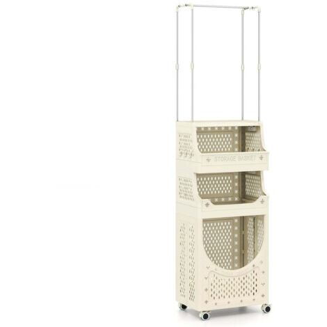 Carrito de lavandería 40 x 30 x 158 cm con 2 cestas y 8 ganchos diseño moderno beige PP 200019096