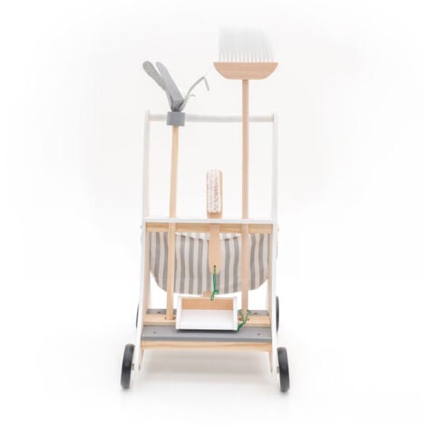 Carrito de Limpieza Infantil Montessori Robincool Clean Up 35x43x56,5 cm Madera Eco Fregona, Escoba, Cepillo y Recogedor