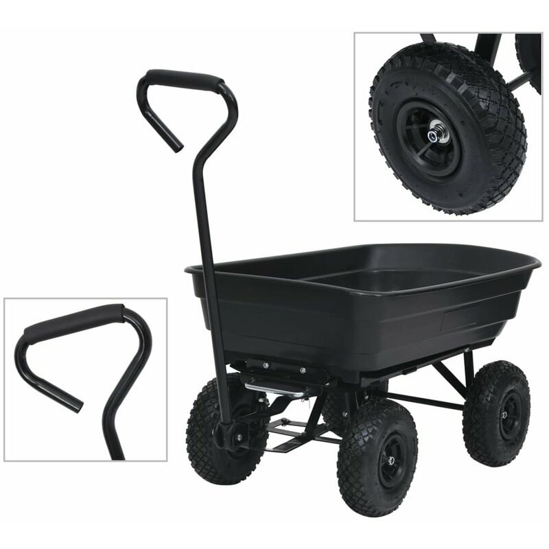 

Carrito de mano basculante para jardin 300 kg 75 L negro