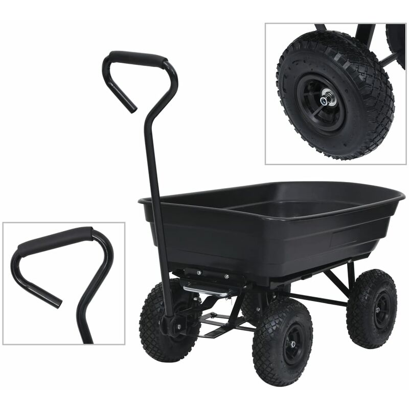

Carrito de mano basculante para jardín 300 kg 75 L negro