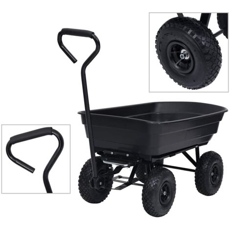Carrito de mano basculante para jardín 300 kg 75 L negro