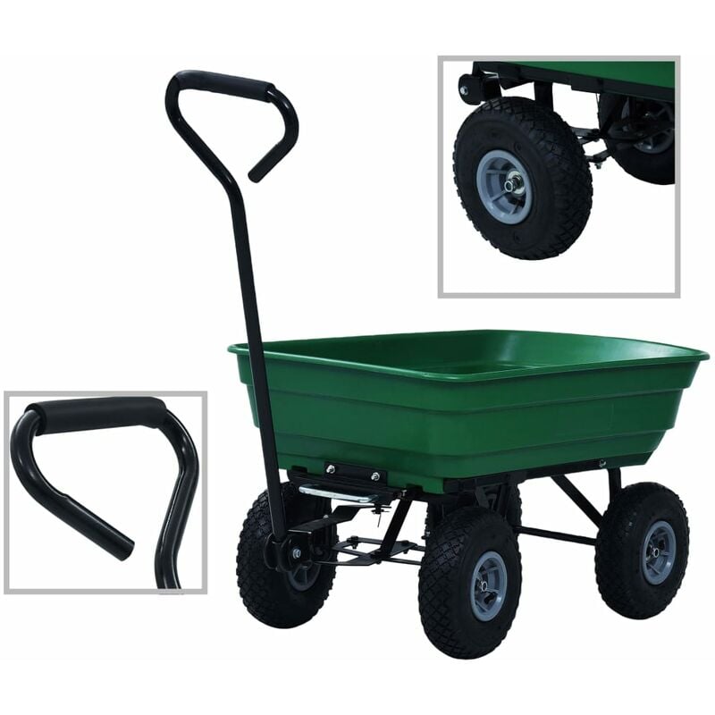 

Carrito de mano basculante para jardín 300 kg 75 L verde - Verde