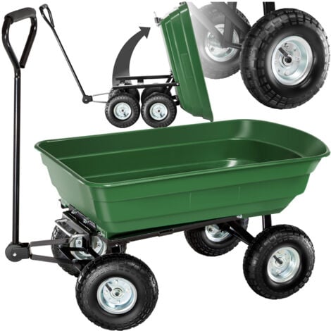 Carrito de mano con cubeta de plástico basculante máx. 300 kg - carretilla de mano para jardín, carro con mango para transporte manual, carretilla de transporte de metal