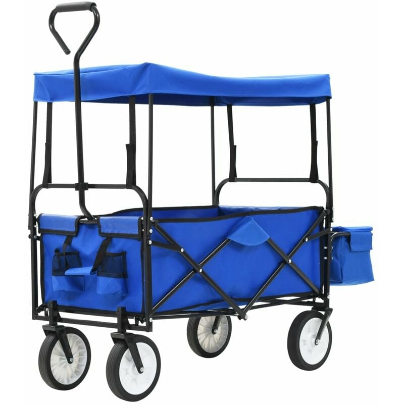 

Carrito de mano plegable de acero con capota azul