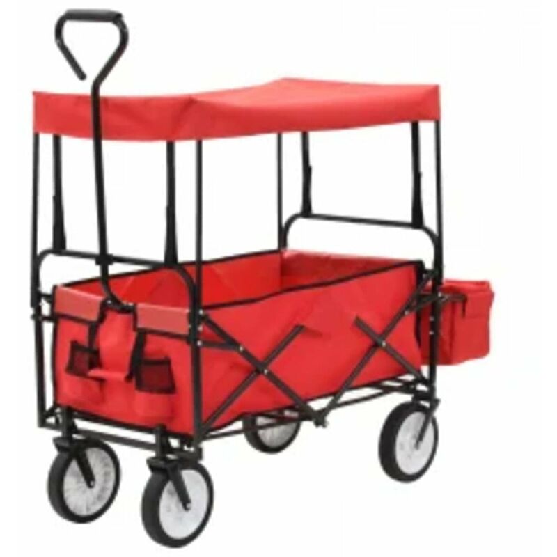 

Carrito de mano plegable de acero con capota rojo