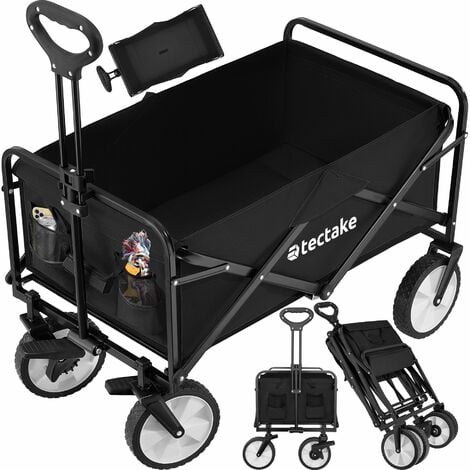 TECTAKE Carrito de mano plegable León con freno, capacidad de carga 80kg - carretilla de mano para jardín, carro con mango para transporte manual, carretilla de transporte de acero