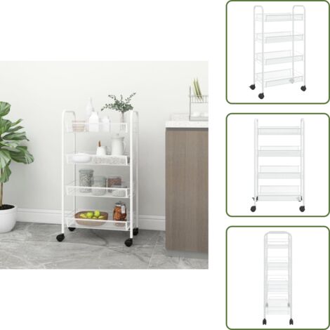 Carrito de oficina - vidaXL Carrito de cocina 4 niveles hierro blanco 46x26x85 cm - Carrito de baño