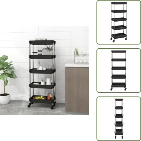 Carrito de oficina - vidaXL Carrito de cocina 5 niveles hierro y ABS negro 42x29x128 cm - Carrito de baño