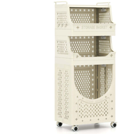 Carrito de ropa plegable 40 x 30 x 100 cm 4 niveles con ganchos para colgar y ruedas de diseño en beige PP 200018906
