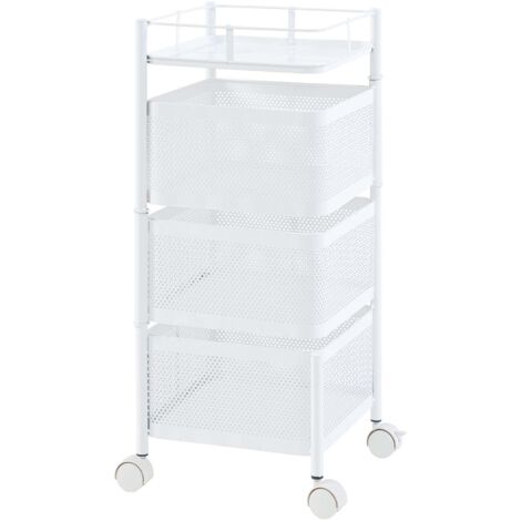 Carrito de servicio carrito de cocina/salón mueble de almacenaje de 3 niveles 65 x 27 x 27 cm acero blanco 030009251
