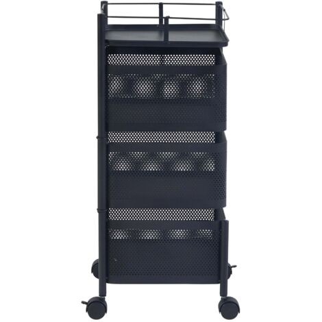 Carrito de servicio carrito de cocina/salón mueble de almacenaje de 3 niveles 65 x 27 x 27 cm acero negro 030009252