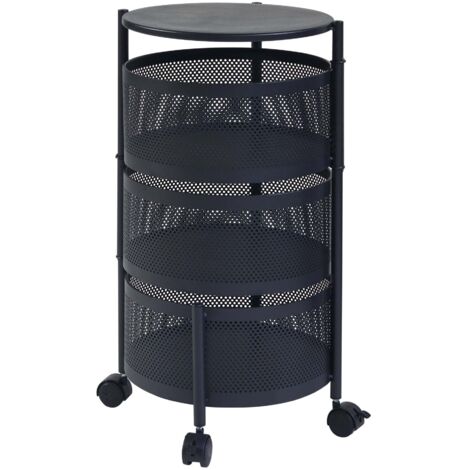 Carrito de servicio carrito de cocina/salón mueble de almacenaje de 3 niveles acero 60 x 33 cm negro 030009246