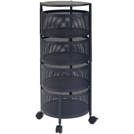 Carrito de servicio carrito de cocina/salón mueble de almacenaje de 4 niveles 75 x 33 cm acero negro 030009248