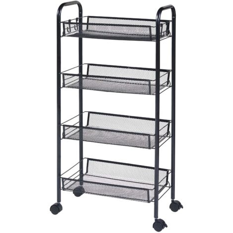 Carrito de servicio carrito de cocina/salón mueble de almacenaje de 4 niveles 83 x 44 x 26 cm acero negro 030009261