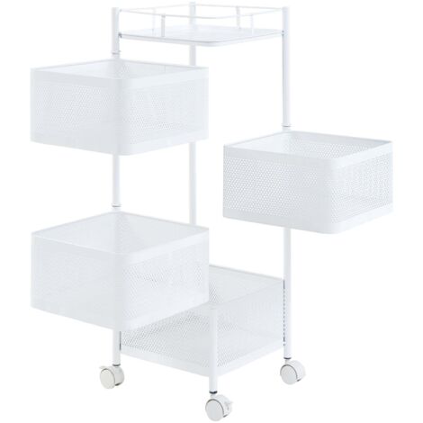 Carrito de servicio carrito de cocina/salón mueble de almacenaje de 4 niveles acero 80 x 27 x 27 cm blanco 030009253