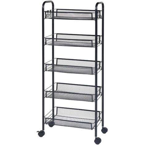 Carrito de servicio carrito de cocina/salón mueble de almacenaje de 5 niveles 103 x 44 x 26 cm acero negro 030009262