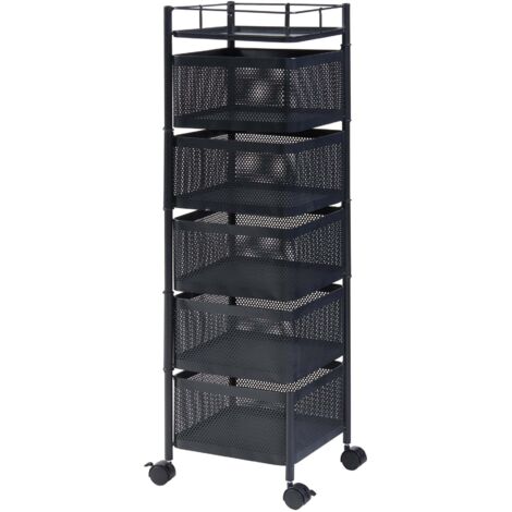 Carrito de servicio carrito de cocina/salón mueble de almacenaje de 5 niveles 95 x 27 x 27 cm acero negro 030009256