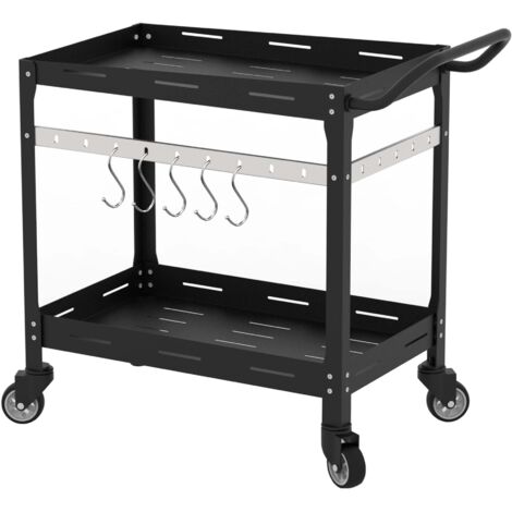 Carrito de servicio carrito de cocina/salón mueble de almacenaje exterior estructura de acero 72 x 77 x 38 cm negro 030009222