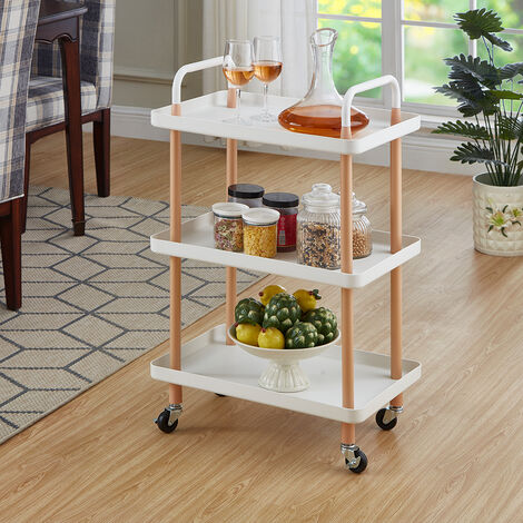 Carrito de servicio de 3 niveles / Carrito de cocina / Estantería con ruedas / Blanco