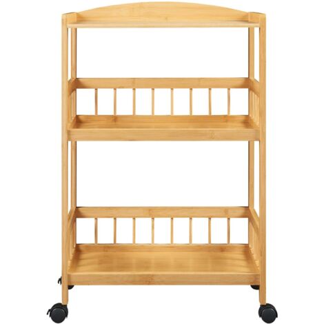 Carrito de servicio de bambú Huddinge mueble de almacenaje para cocina y salón 80 x 53 x 30 cm negro natural 030009225