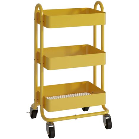 Carrito de servicio mueble de almacenaje con ruedas para cocina y salón 3 cestas de acero 785 x 46 x 35 cm amarillo 030009244