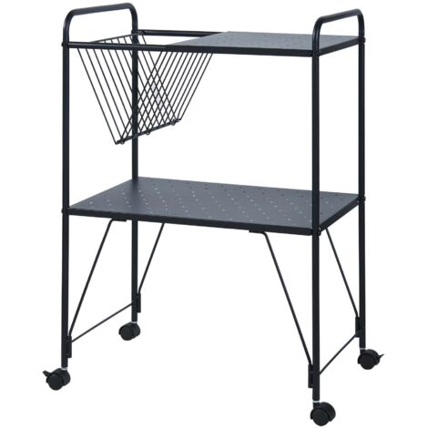 Carrito de servicio mueble de almacenaje para cocina y salón 73 x 50 x 33 cm acero negro 030009219