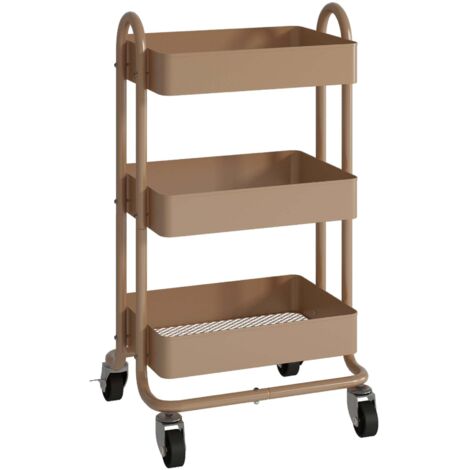 Carrito de servicio mueble de almacenaje para cocina y salón con 3 cestas acero 79 x 46 x 35 cm marrón claro 030009229