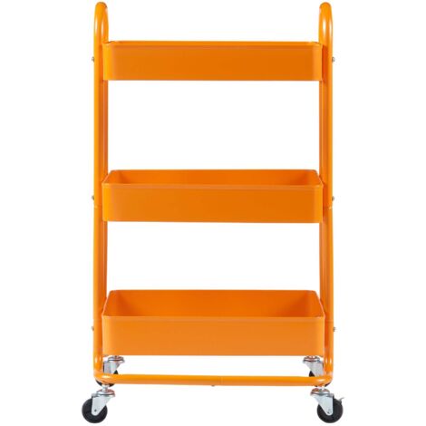 Carrito de servicio mueble de almacenaje para cocina y salón con 3 cestas acero 79 x 46 x 35 cm naranja 030009230