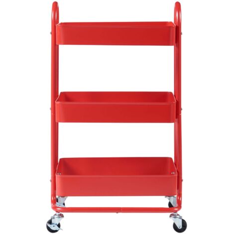 Carrito de servicio mueble de almacenaje para cocina y salón con 3 cestas acero 79 x 46 x 35 cm rojo 030009232