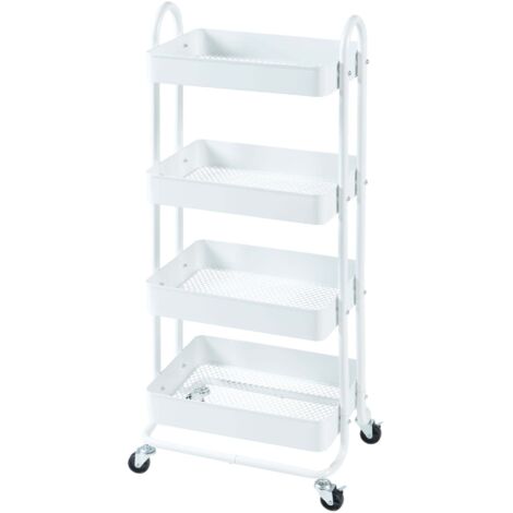 Carrito de servicio mueble de almacenaje para cocina y salón con 4 cestas 104 x 46 x 35 cm acero blanco mate 030009234
