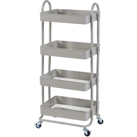 Carrito de servicio mueble de almacenaje para cocina y salón con 4 cestas 104 x 46 x 35 cm acero gris 030009235
