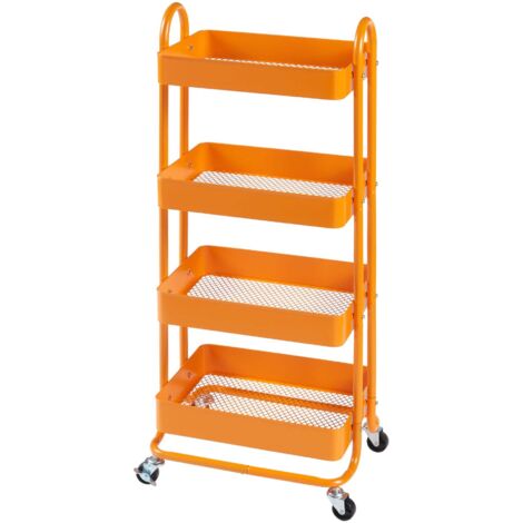 Carrito de servicio mueble de almacenaje para cocina y salón con 4 cestas 104 x 46 x 35 cm acero naranja 030009238