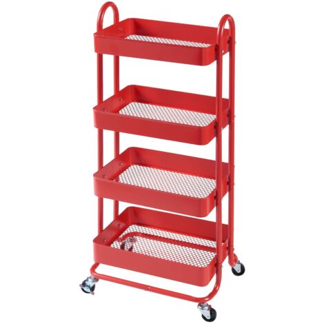Carrito de servicio mueble de almacenaje para cocina y salón con 4 cestas 104 x 46 x 35 cm acero rojo 030009240