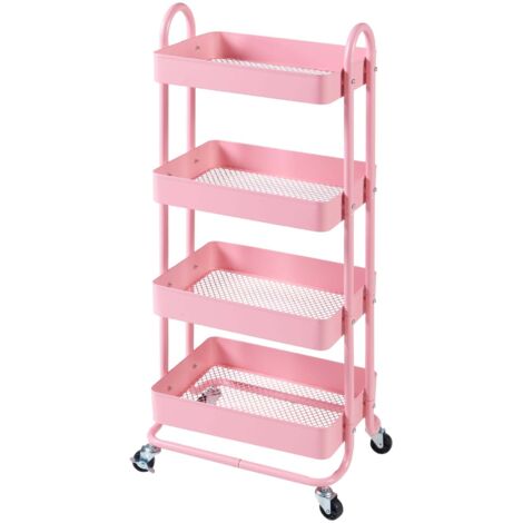 Carrito de servicio mueble de almacenaje para cocina y salón con 4 cestas 104 x 46 x 35 cm acero rosa 030009239