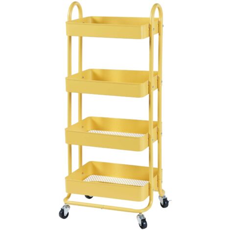 Carrito de servicio mueble de almacenaje para cocina y salón con 4 cestas acero 104 x 46 x 35 cm amarillo 030009236