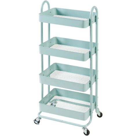 Carrito de servicio mueble de almacenaje para cocina y salón con 4 cestas acero 104 x 46 x 35 cm verde menta 030009241