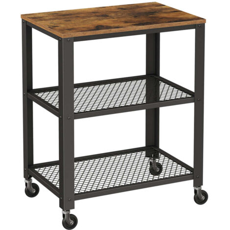 Carrito de servicio vintage de 3 niveles con ruedas aparador estante de almacenamiento rústico resistente con ruedas de madera para cocina y sala de estar. Vintage 120005030