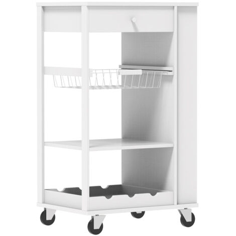 SoBuy Carrito de Servir, Carrito de Cocina, Carro con 1 cajón, Blanco, FKW12-W,ES