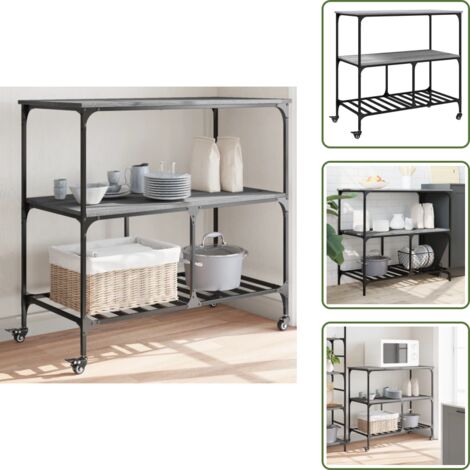 Carrito de verduras - vidaXL Carrito de cocina madera ingeniería gris Sonoma 100x50x95 cm - Carrito de cocina madera