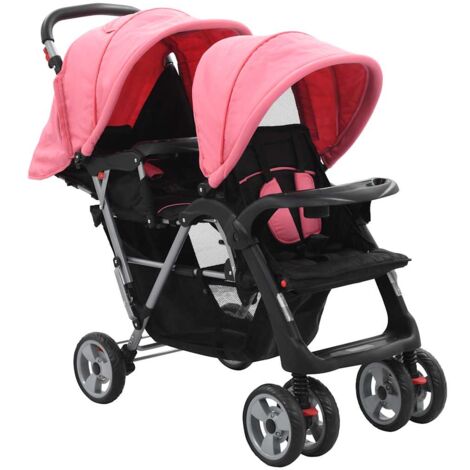 Carrito para 2 niños tandem de acero rosa y negro vidaXL