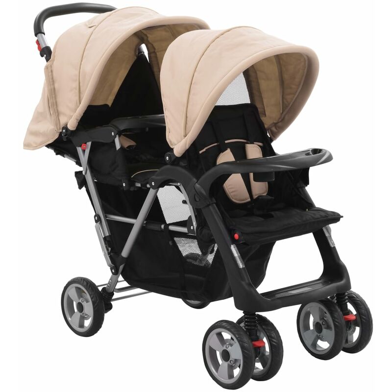 

Carrito para dos bebés tandem gris taupe y negro de acero
