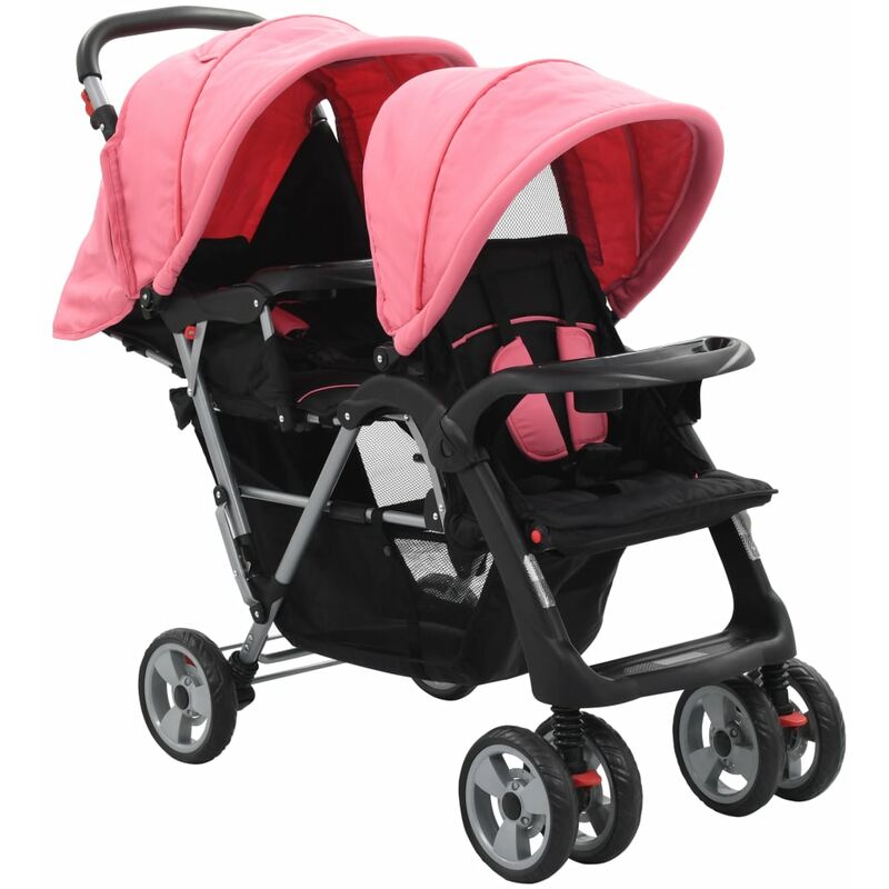 

Carrito para dos bebés tandem rosa y negro de acero