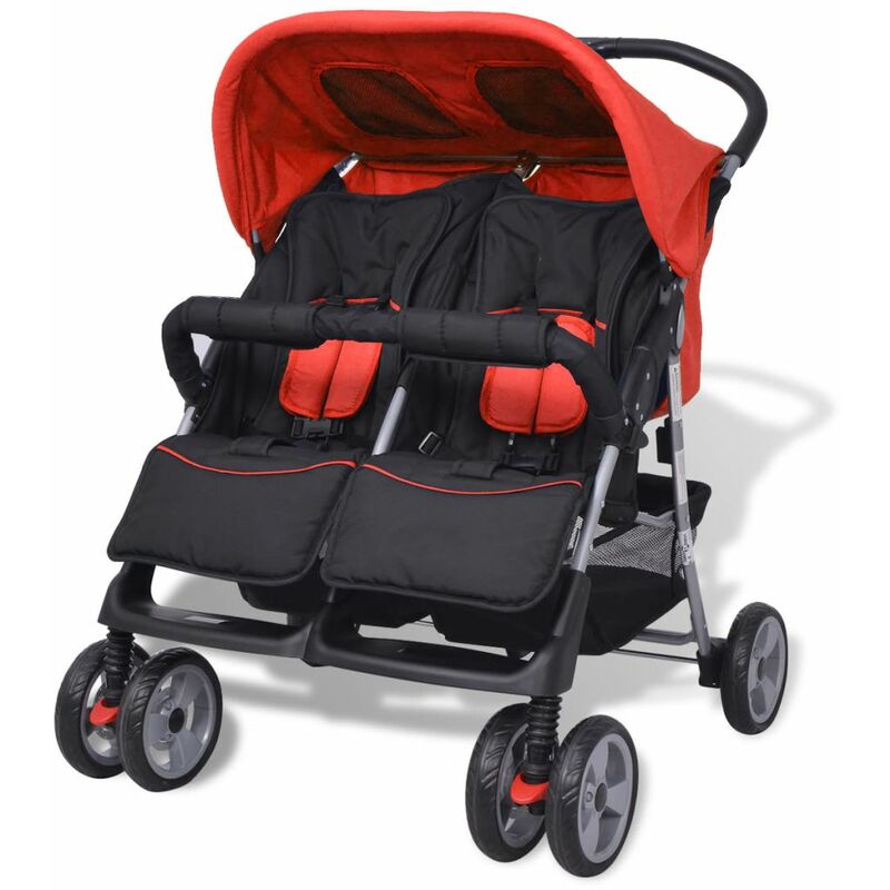 

Carrito para gemelos de acero rojo y negro
