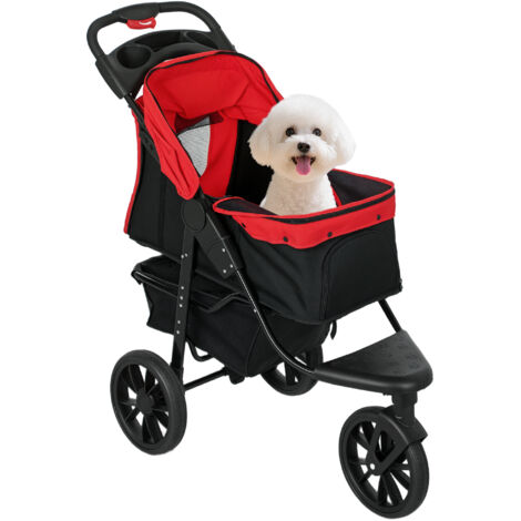 Carrito para Perros con 3 Ruedas Ventanas de Malla Cesta de Almacenaje y Correas de Seguridad 109,5x57,5x106,5 cm Rojo