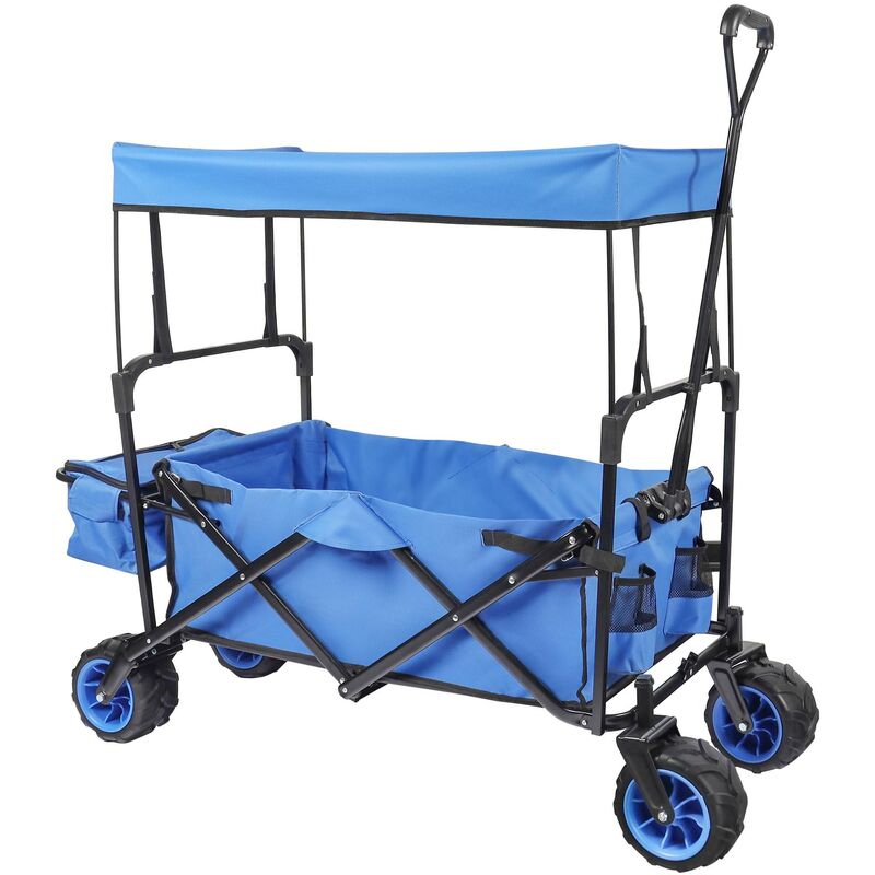 

Carrito plegable de mano con capota Amplia superficie de carga Carro transporte Carrito de jardín